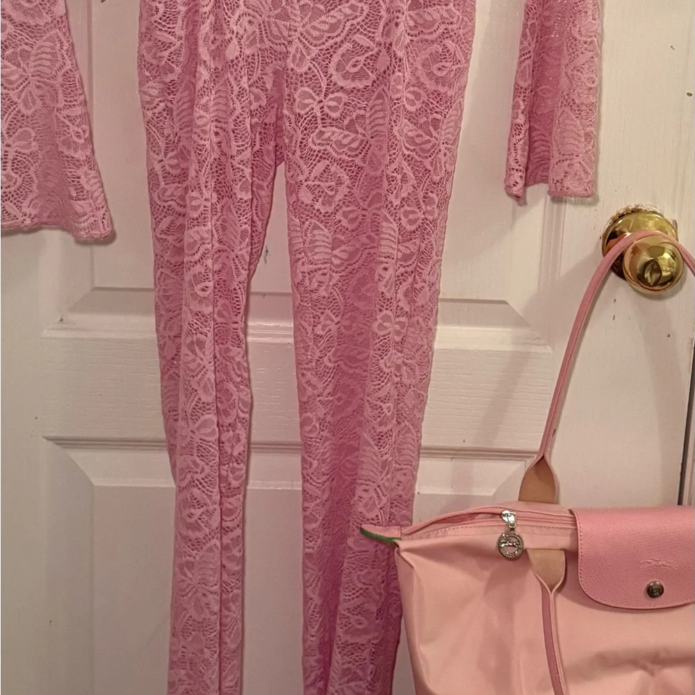 Chic Lavender Lace Flare Jumpsuit - Picture 4 of 4